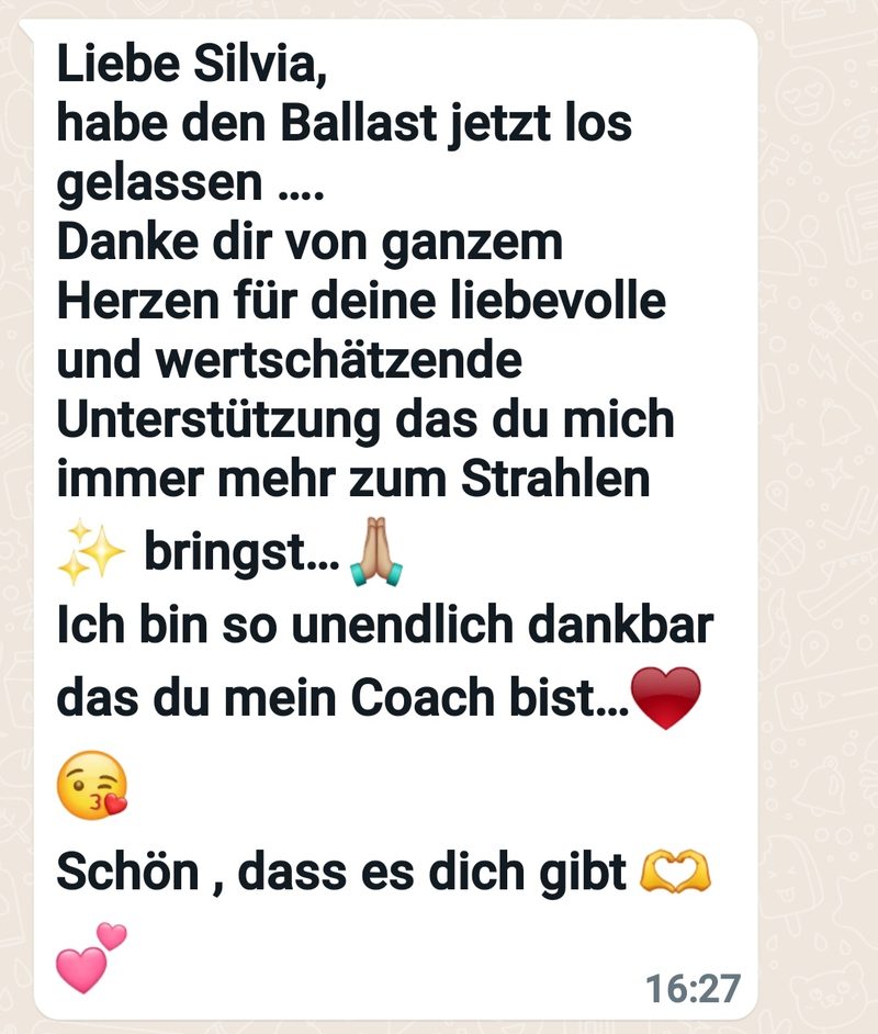 WhatsApp-Nachricht: „Habe den Ballast jetzt losgelassen … ich bin so unendlich dankbar, dass du mein Coach bist.“