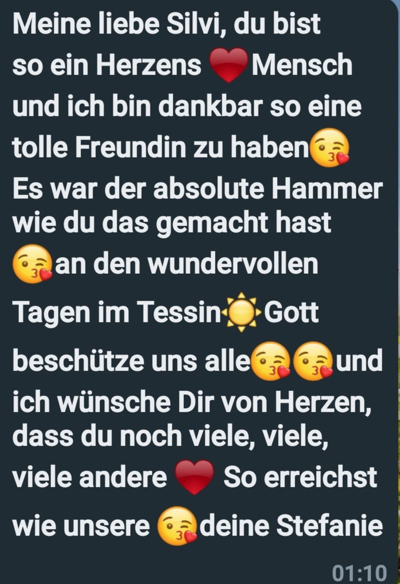 Nachricht von Stefanie über die wundervollen Tage im Tessin